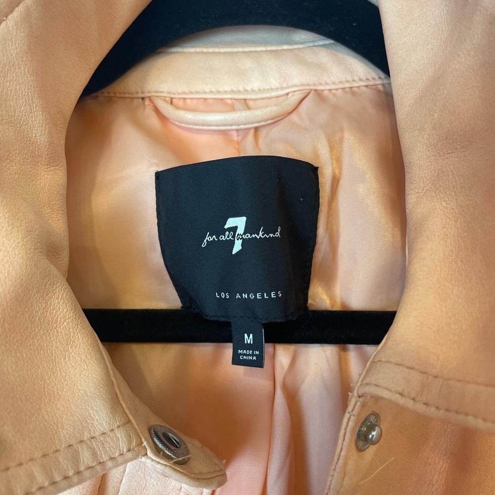 7 for All Mankind Peach Faux Leather Oversized Bomber Jacket Women’s Size Medium - Picture 2 of 13